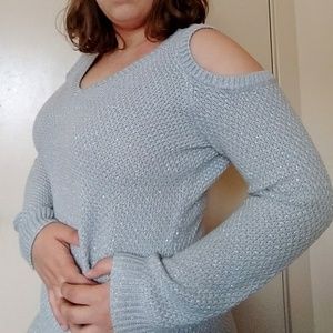 3/$15 °WHBM° Cold Shoulder Silver Sparkly Sweater